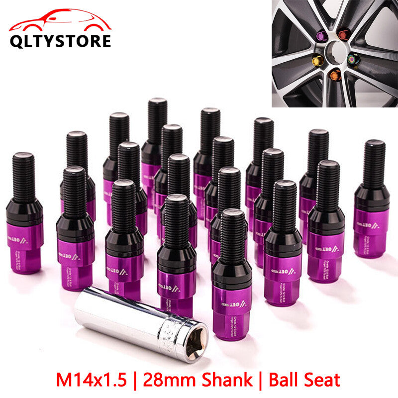 20x M14x1.5 Wheel Lug Bolt Set28mm Shank Ball for Seat Studs for Audi for VW for Benz Purple Q
