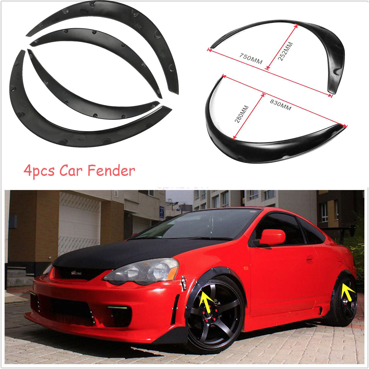 4-Piece General Motors Flexible Fender Flare Lip Durable Widebody Wheel Arch Kit