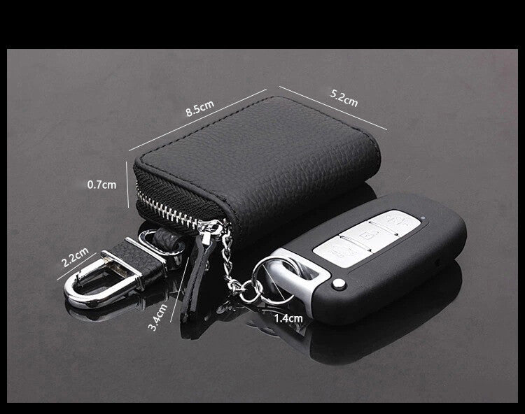 1Pc Car Key Holder Cover Key Chain Bag Leather Remote Fob Zipper Case