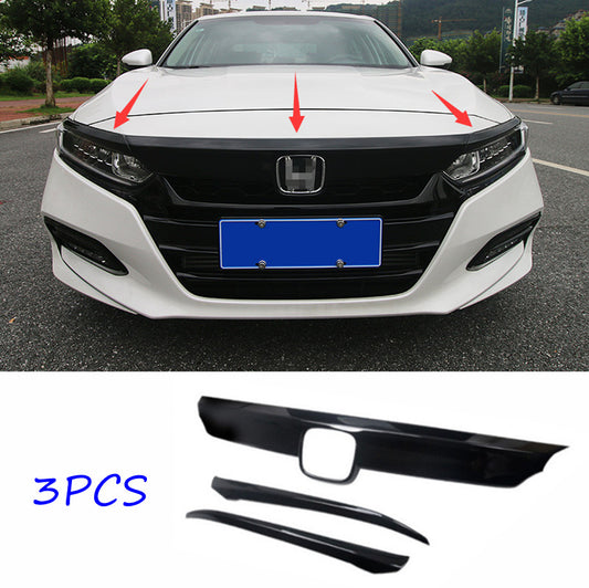 3Front Hood Bonnet Grille Lid Cover Trim for Honda Accord 2018-2022 Piano Black