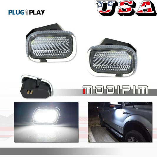 Pack White LED Towing Mirror Puddle Lights for F 150 250 350 450 2017-22- v