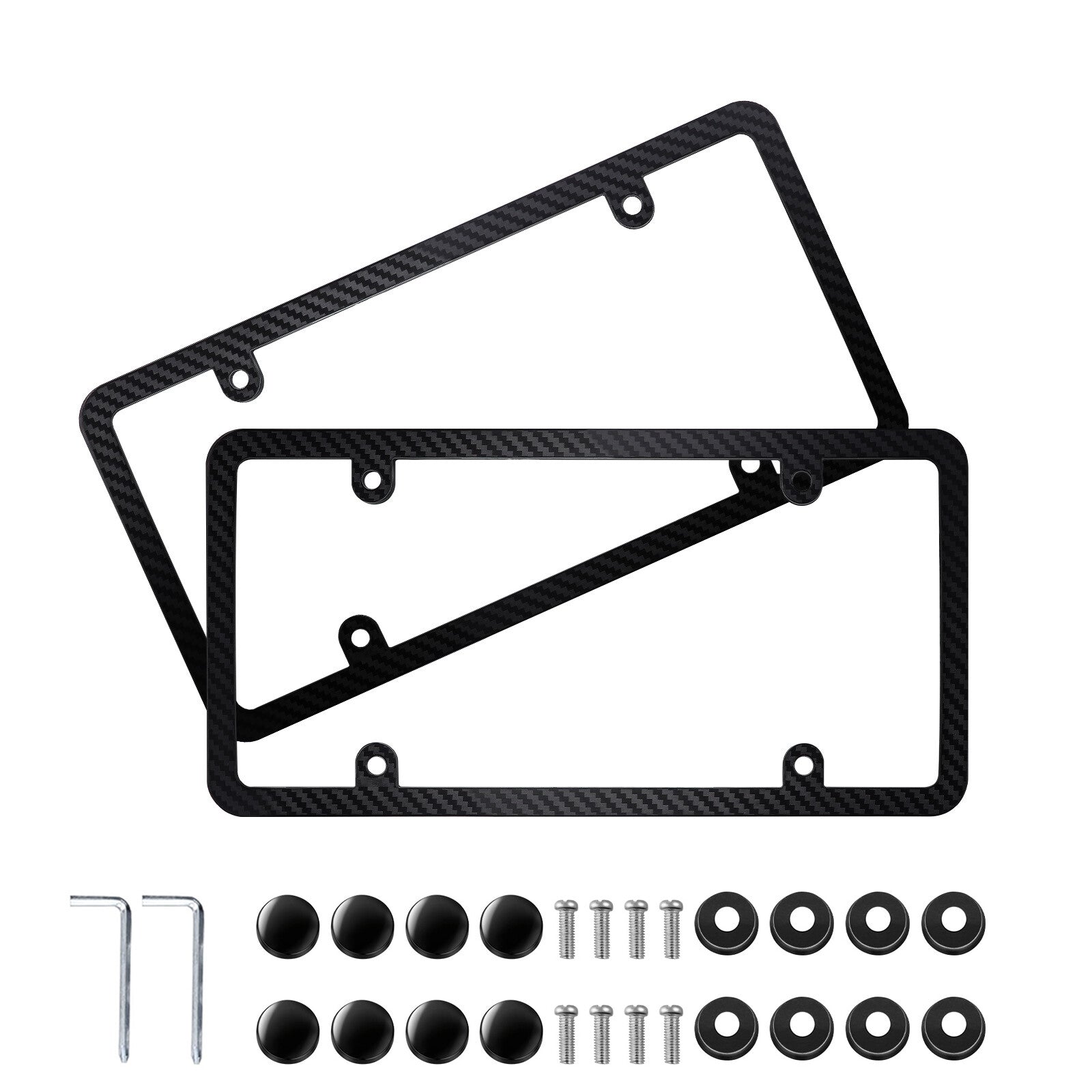 2Pcs 4 Hole License Plate Frames Carbon Pattern Plastic Universal US Car & Screw Q