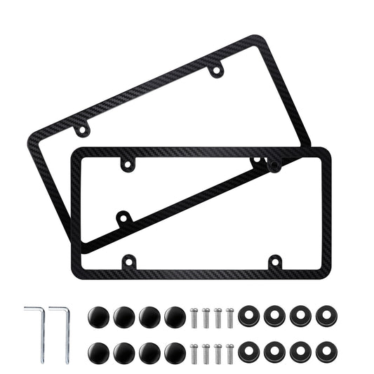 2Pcs 4 Hole License Plate Frames Carbon Pattern Plastic Universal US Car & Screw Q