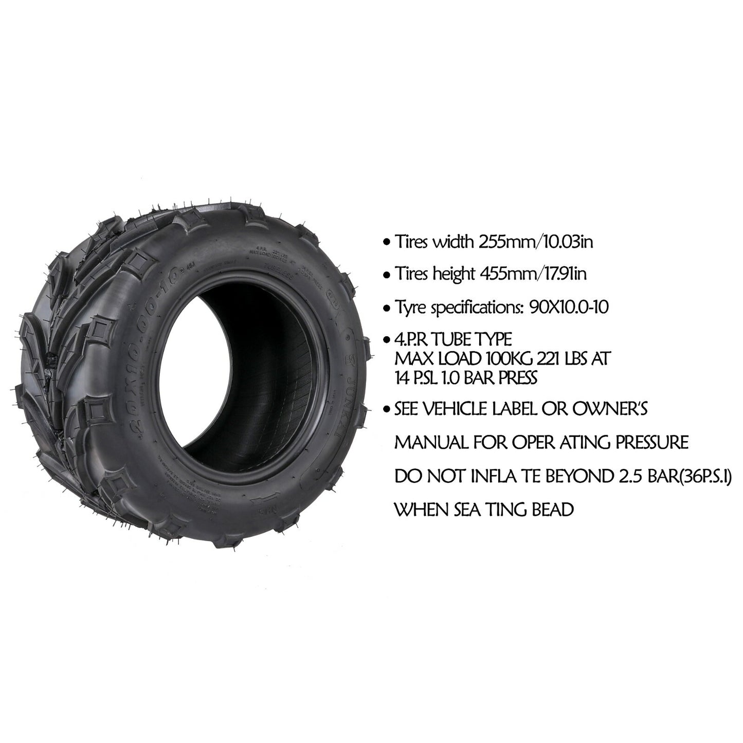 20x10.00-10 tubeless tires suitable for Yamaha Taodao all-terrain vehicles (UTVs), four-wheel go-karts, and off-road vehicles.