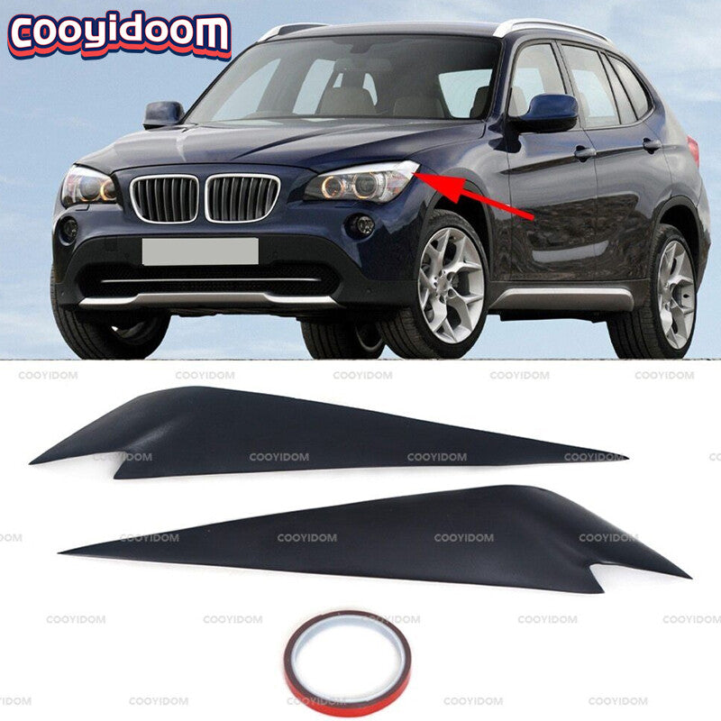 Pair Black Front Headlight Eyebrows Cover Eyelids Trim For 2009-2014 for Bmw X1 E84