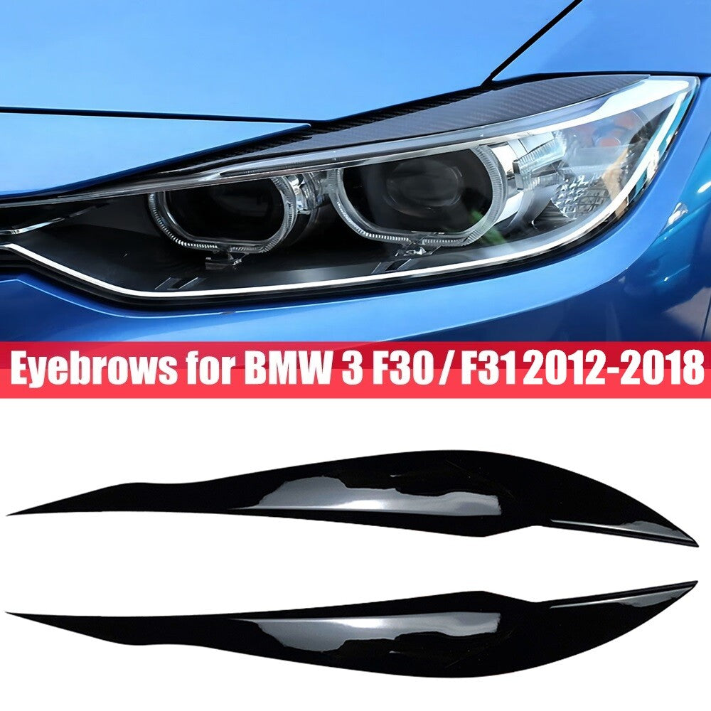 2x Glossy Black Fit 2012-2018 for BMW F30 F31 Headlight Eyebrow Cover Eyelid Trim