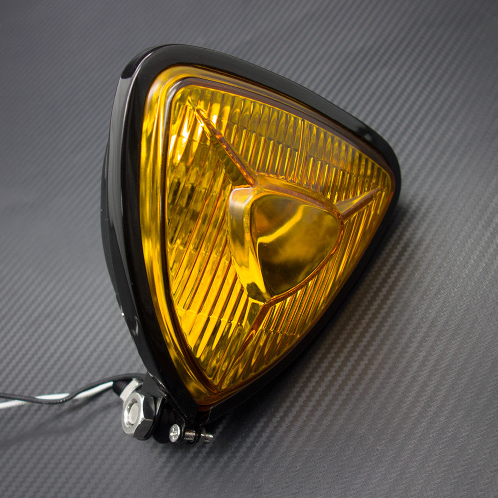 New Motorcycle Black Triangle Headlight Lamp Flat Back for Harley Chopper Bobber Q