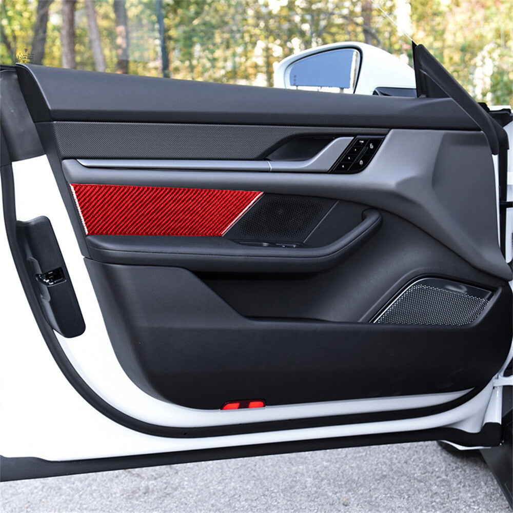 Red Carbon Fiber Inner Door Speaker Side Panel Trim for Porsche Taycan 2019-2022