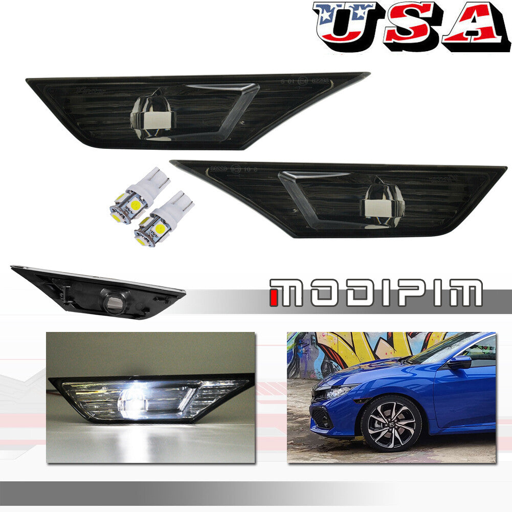 Suitable for 16-21 for Honda for Civic Smoekd front corner side marker parking light with LED bulb- v