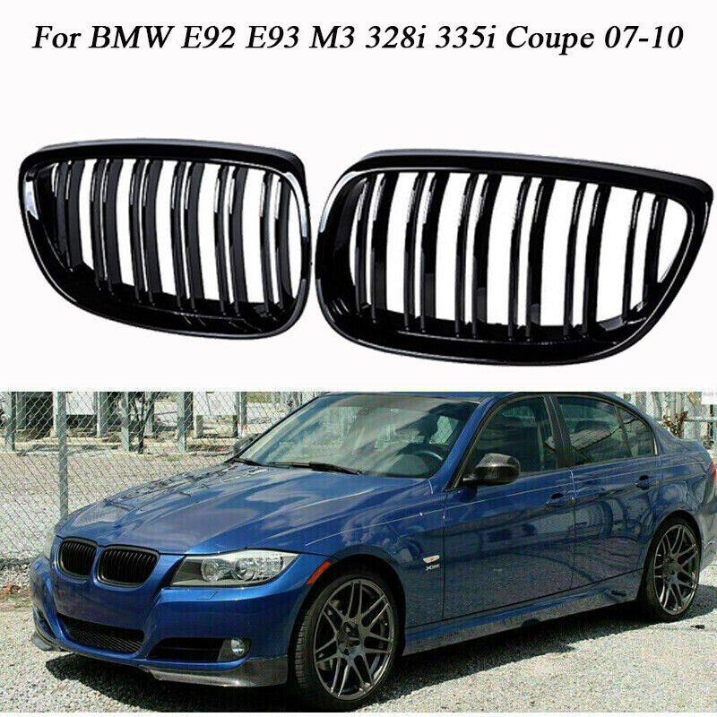 Gloss black front kidney grille suitable for BMW E92, E93, M3, 328i, 335i, 07-10 Coupe.