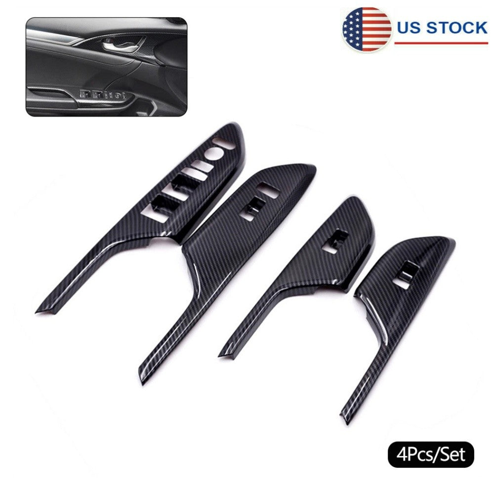 Carbon Fiber Look Interior Door Window Switch Cover Trim for Honda for Civic 2016-20