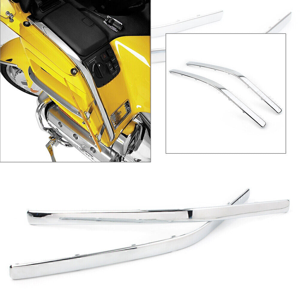 2x Chrome Front Side Fairing Cowl Edge Molding Trim Fit 2001-2006 for Honda GL1800