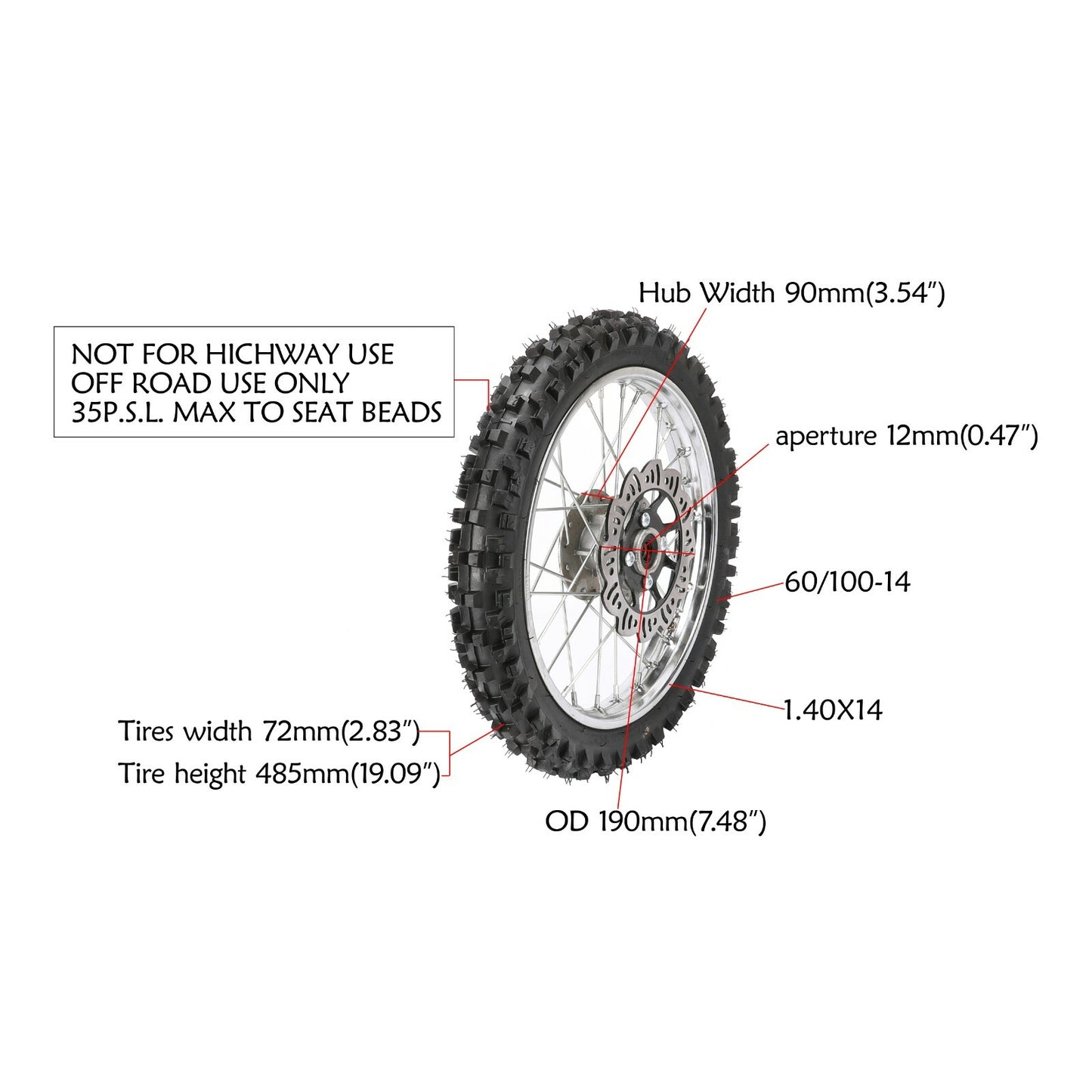 Front 60/100-14 tires + Rear 80/100-12 tires, 50cc-125cc tires/dirt bicycle.