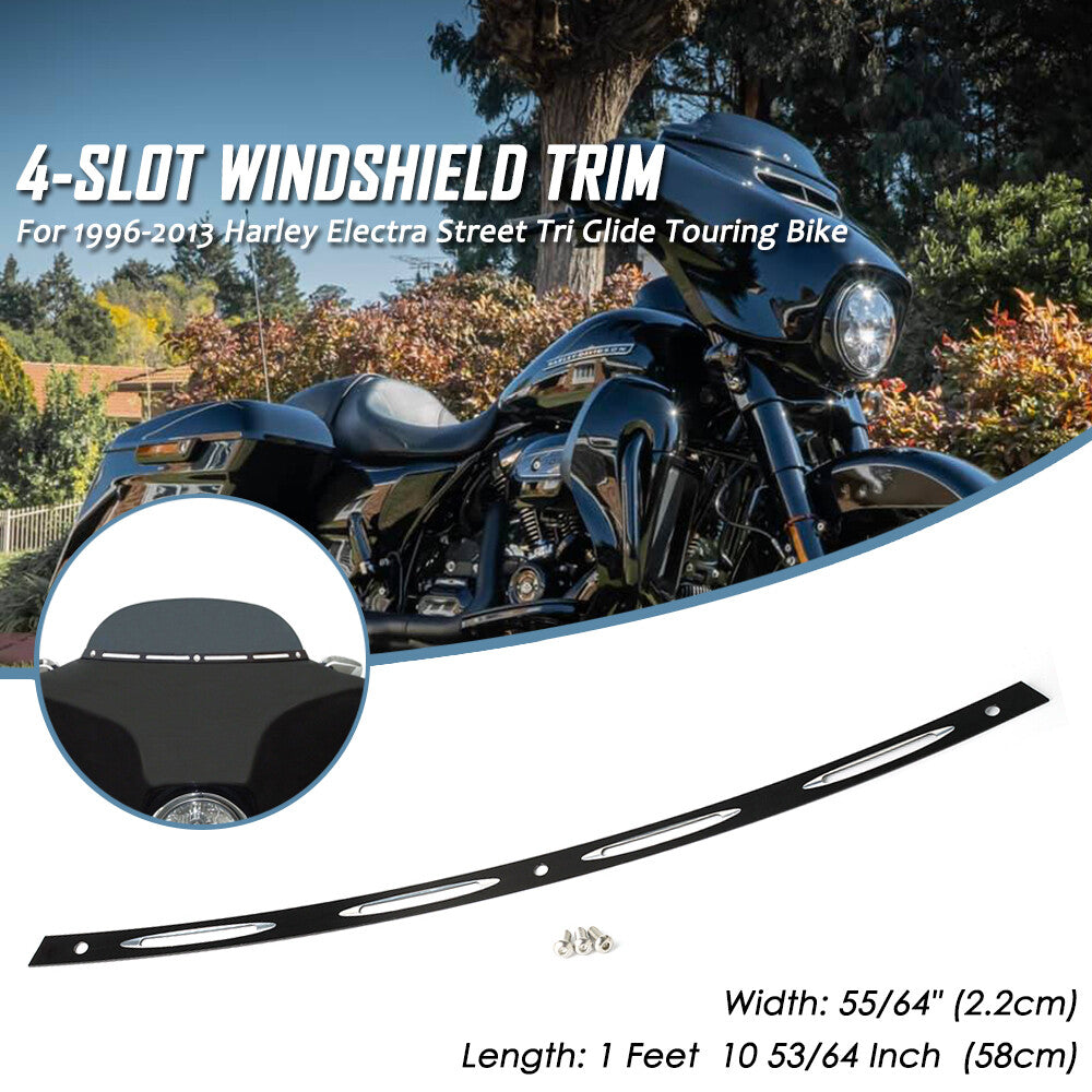 Black 4-Sloted Fairing Windshield Trim For 1996-2013 for Harley Electra Street Glide