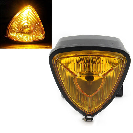 12V Triangle Motorcycle Headlight Lamp for Harley Chopper Bobber Custom Amber Q
