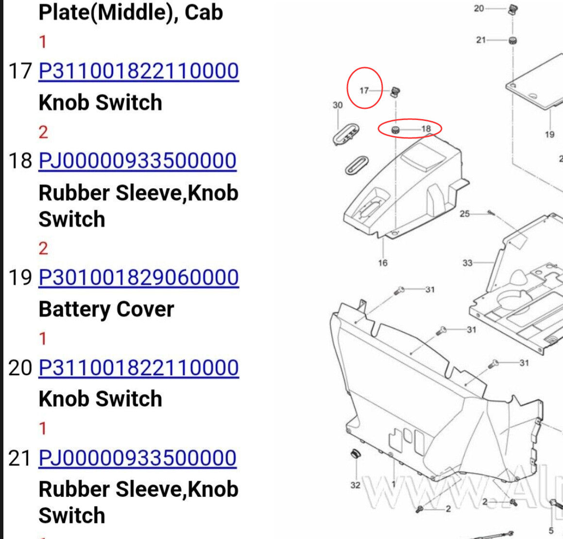17 18 Rubber Sleeve Knob Switch HS250 UTV P311001822110000 PJ00000933500000