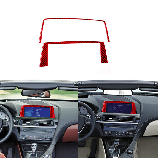 Red Carbon Fiber Center Console Display Trim for BMW 6Series F12 F13 2011-2018