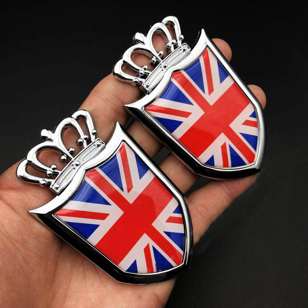 2pcs Metal Choir Union Jack UK Flag Crown Shield Car Emblem Sticker Q