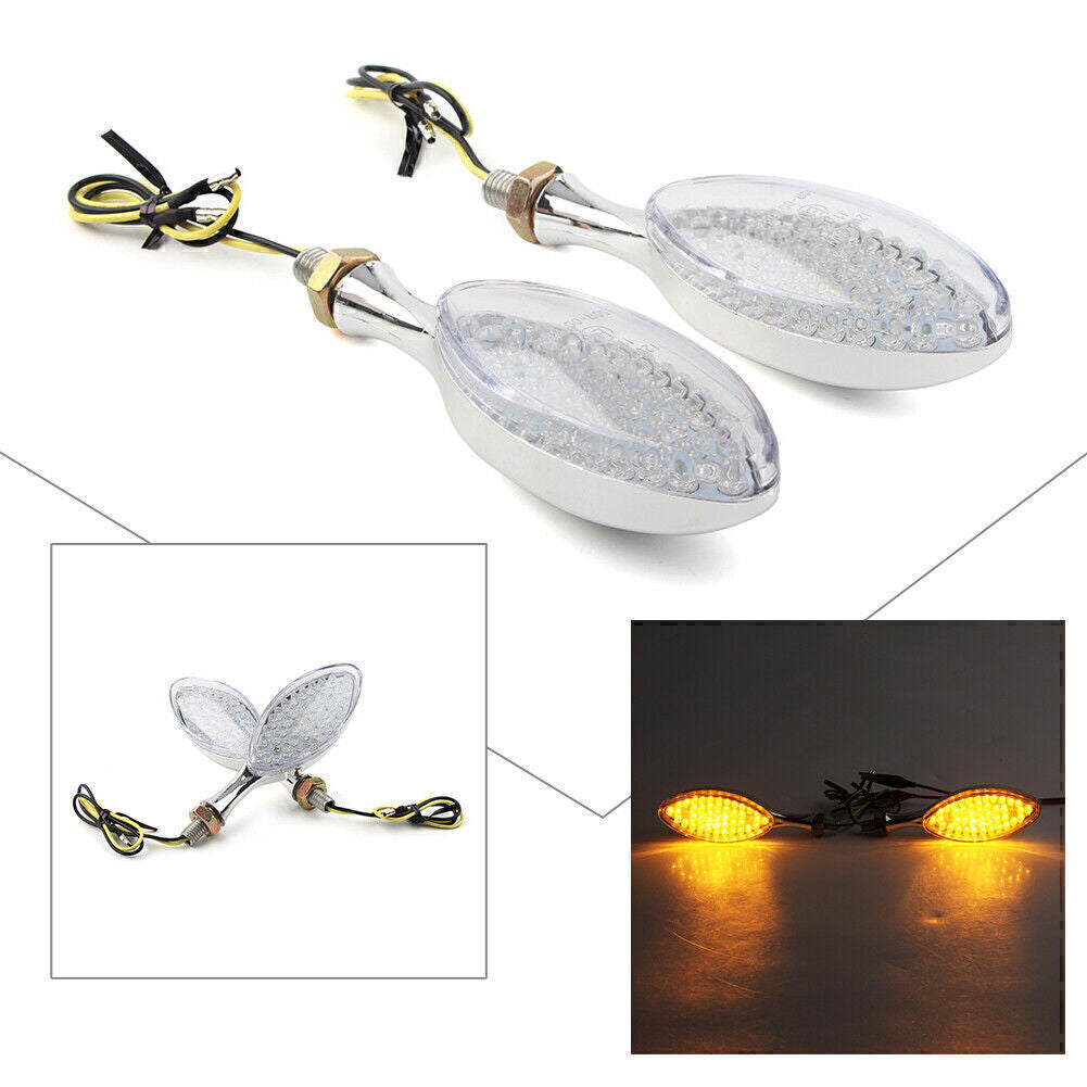 2¡Á Universal Motorcycle Chrome LED Turn Signals Indicator Amber Light Blinker Q