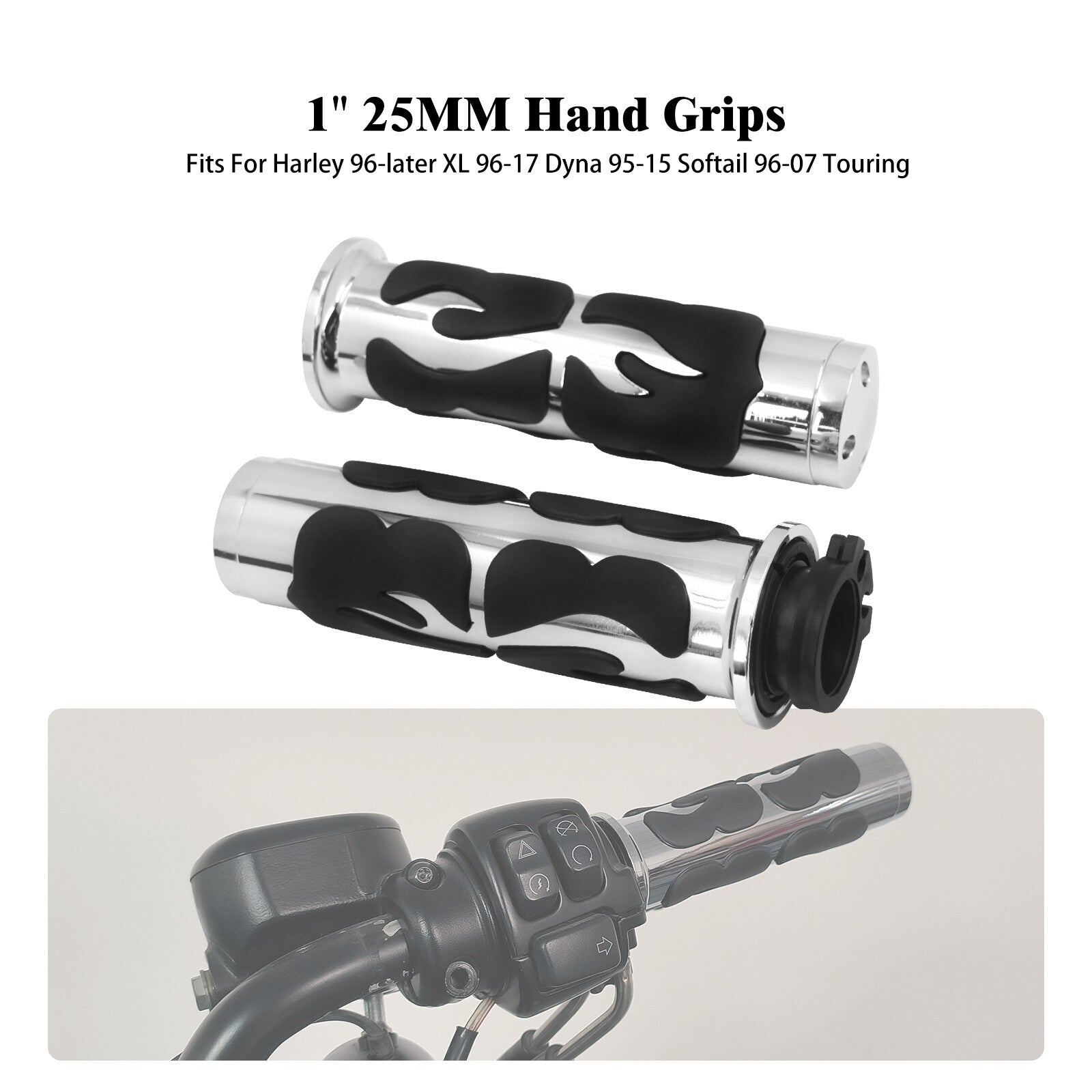 Chrome 1 Handlebar Hand Grips Fit for Harley Touring Road Electra Glide 96-2007