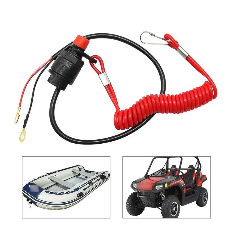One marine kill switch with safety tether and lanyard for marine outboard engines. Red