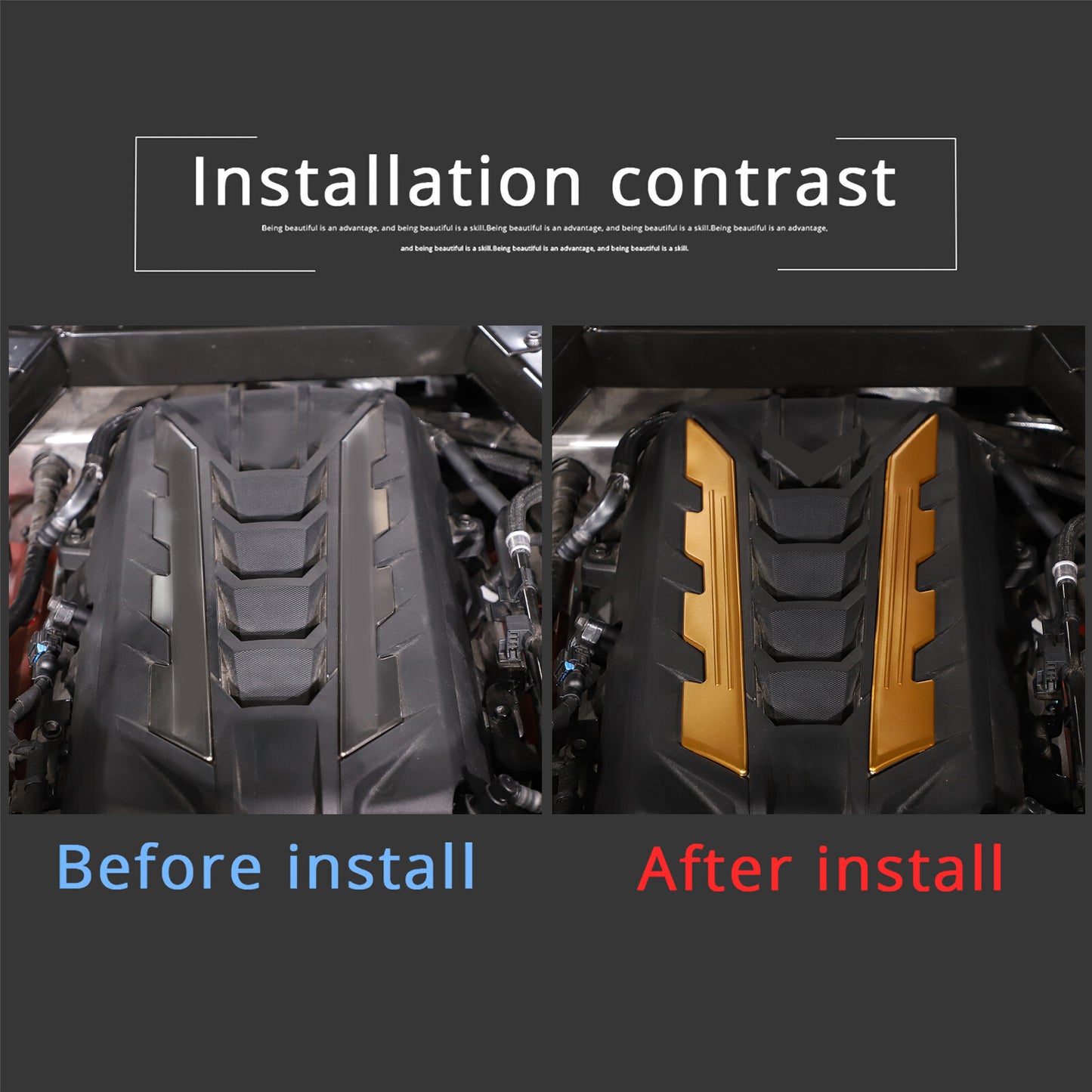 Yellow trim for Corvette C8 2020 - 2023 car engine side panel cover - aluminum alloy n