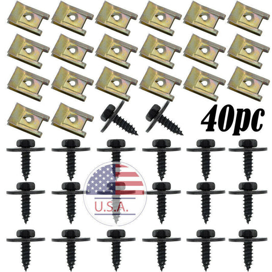 40 Pcs Car Chassis Engine Guard Metal Screw U-shape Clip Set for BMW E46 E92 E90 Q