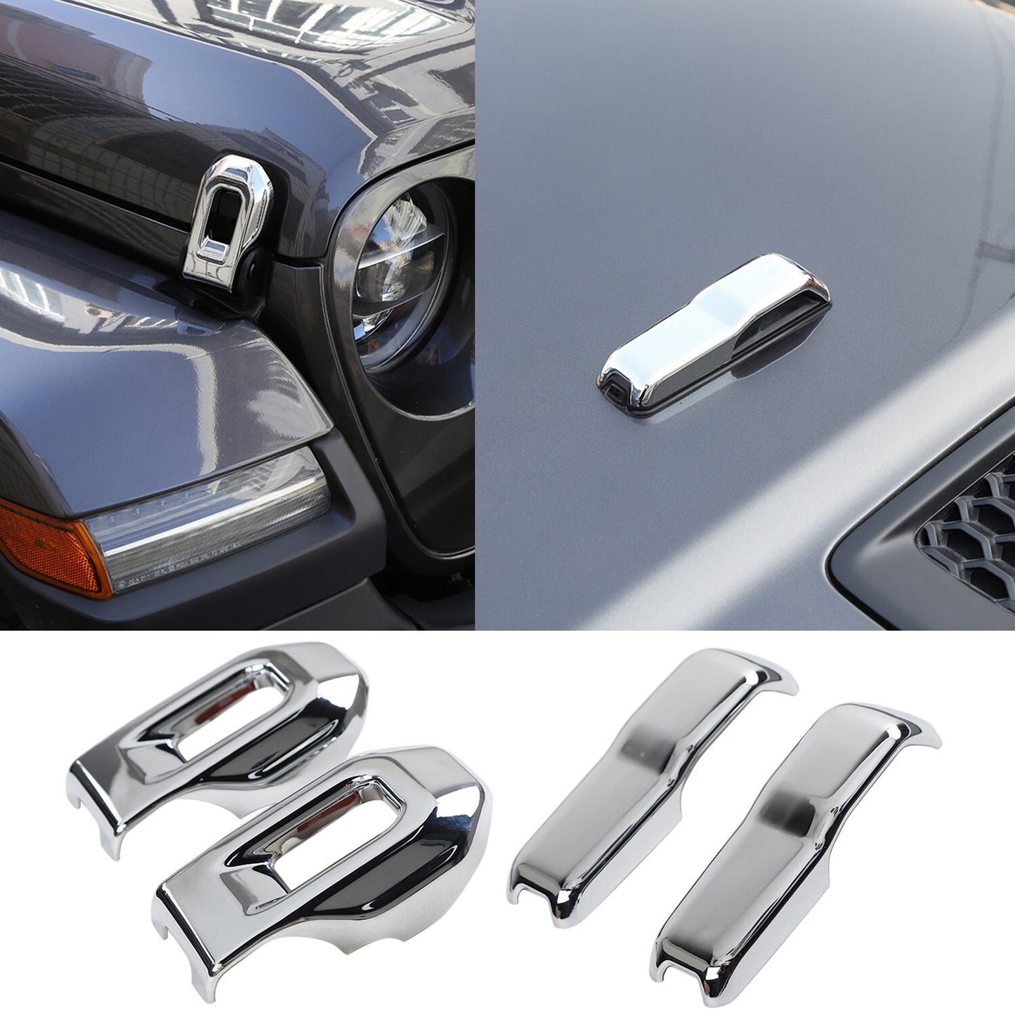 4-pack Hood Catch Hinge Cover Trim Chrome For 2018-2024 for Jeep for Wrangler JL JT Part