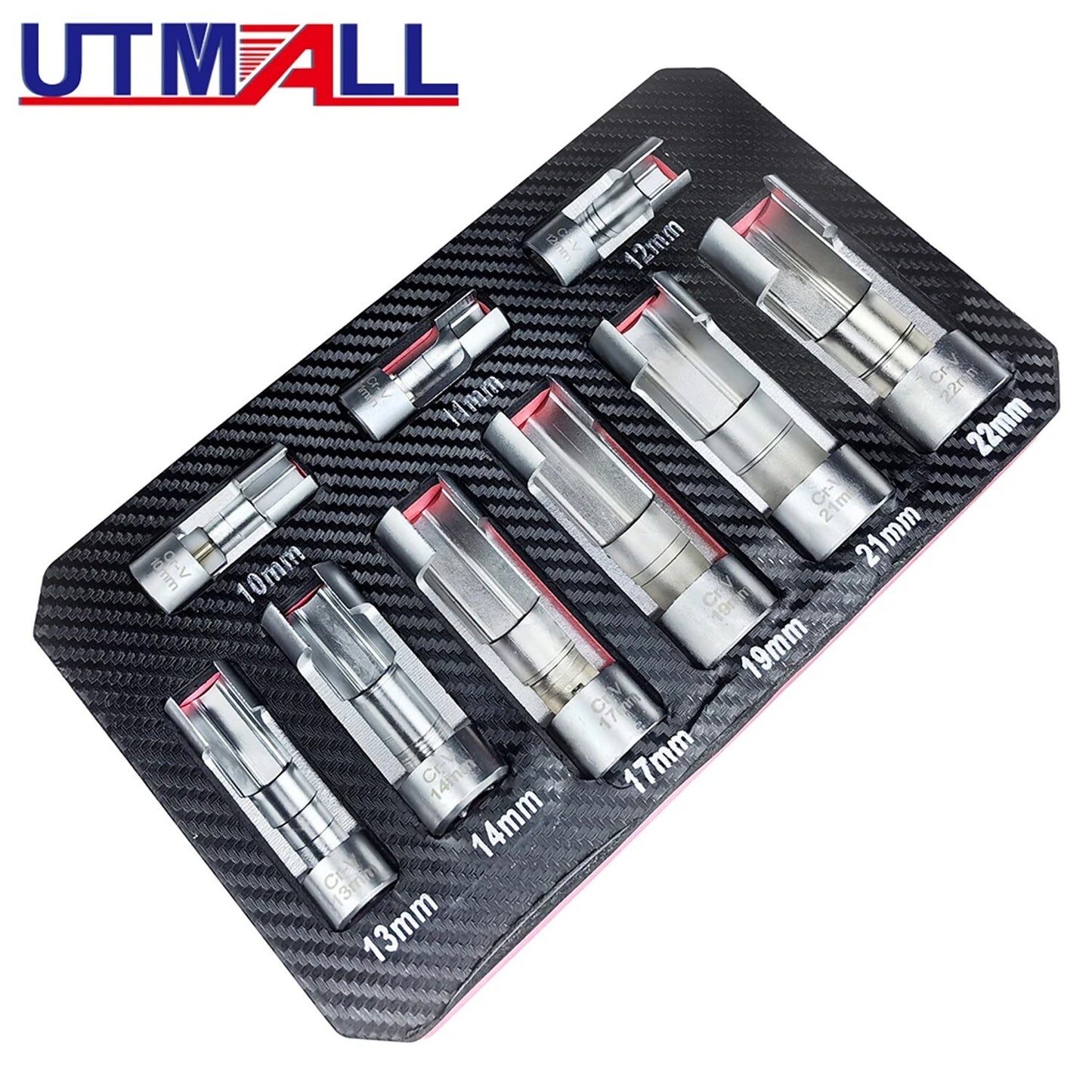 9-piece open-type oil pipe removal kit with slotted oxygen sensor wrench