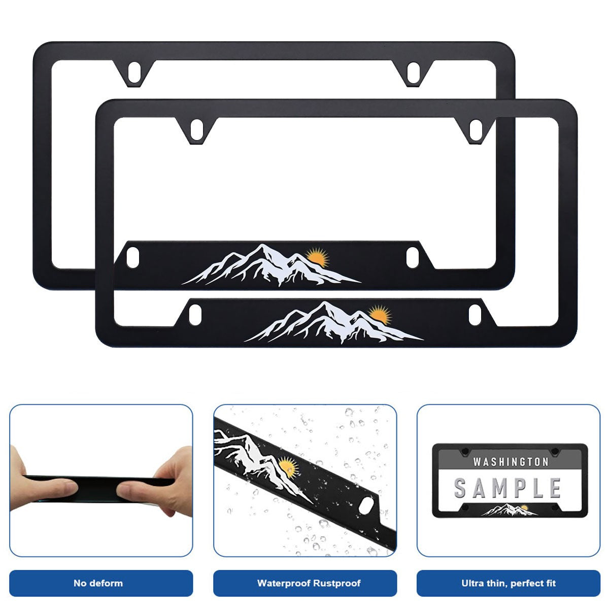 2x for Land Rover Accessory Snow Mountains Sunrise Car License Plate Frame Cover