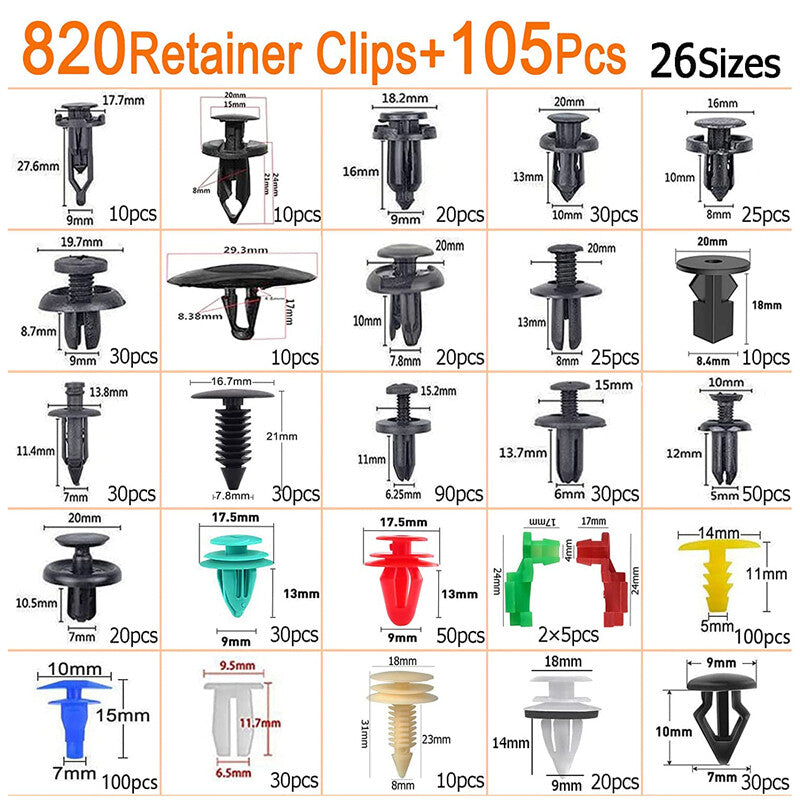 820-piece pack of car bumper retainers, body rivets, decorative panel fasteners with box - n