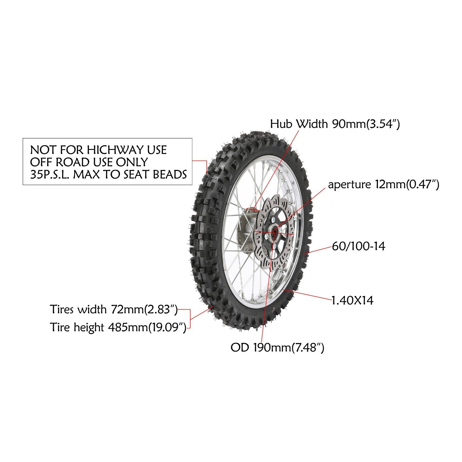 14 Wheel 60/100-14 Tyre+Front Forks Triple Dirt Bike CRF70 Atomik Taotao 125cc
