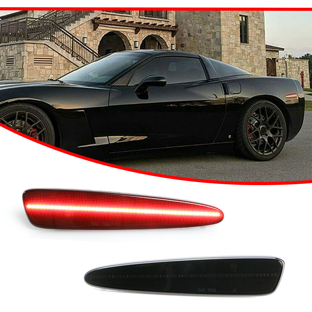 2-piece set of red LED rear bumper side marker lights suitable for 2005-2013 for Corvette C6- v