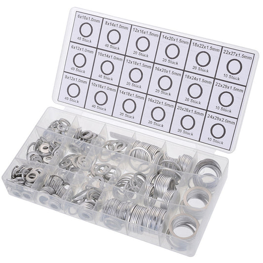 450Pcs 18 Size Car Engine Oil Drain Plug Aluminum Washer Seal O-Ring Gasket Kits