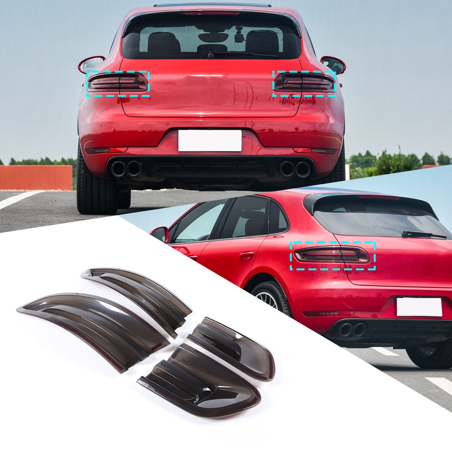 Smoked taillight cover trim exterior suitable for Porsche Macan 2015 - 2018 4 pieces
