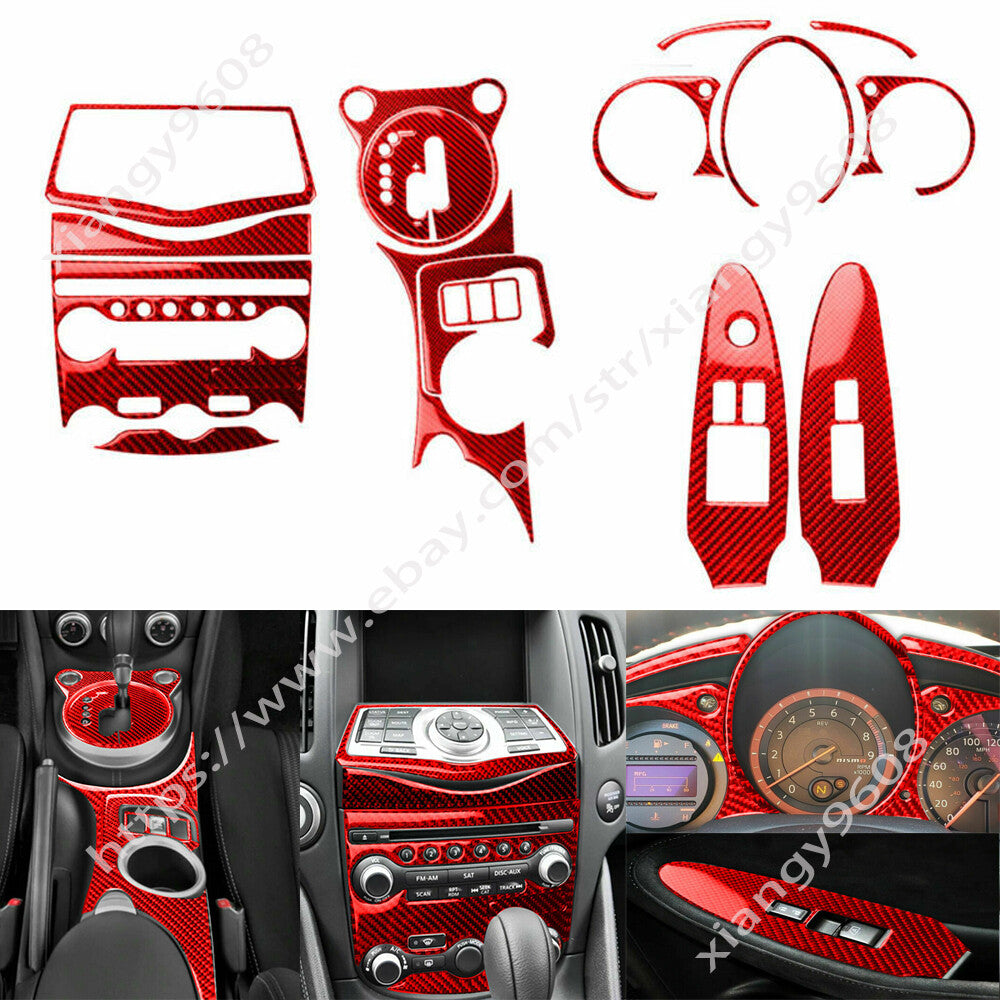 17PCS for Nissan 370Z 2009-2020 Red Carbon Fiber Dashboard Interior Set Kit Trim
