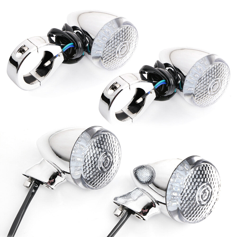 4-piece motorcycle LED turn signal indicator with 41mm fork clips for Bobber for Harley