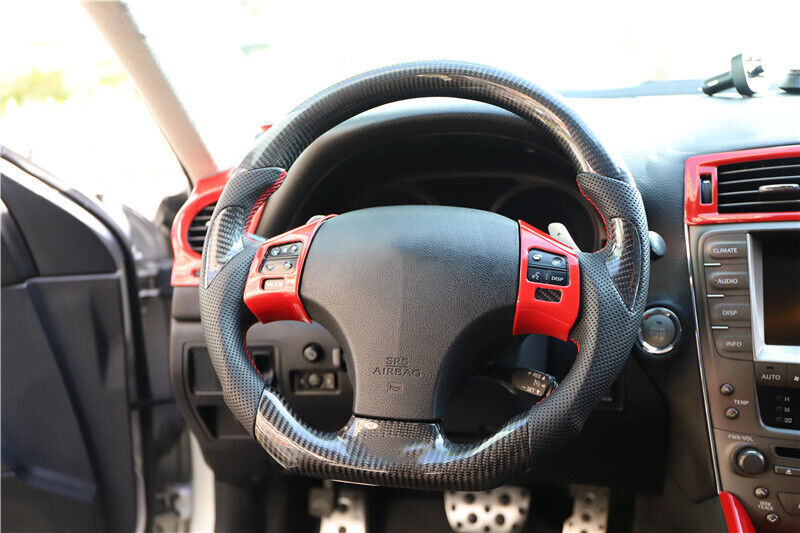 Car Steering Wheel Button Frame Trim 2PCS Fit for Lexus IS 2006-2011 Bright Red