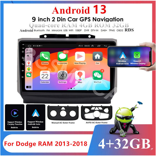 Android 13 Car Stereo GPS 4G+32G Fit for Dodge for RAM 1500 2500 3500 2013-2018
