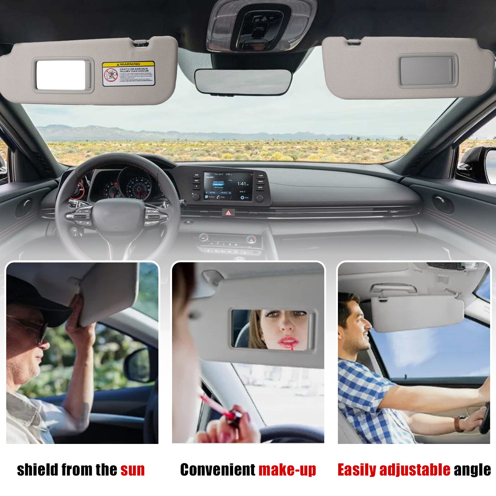 2X Left+Right W/ Mirror Sun Visor for Hyundai for Elantra 2015 GLS Sedan 4-Door 1.8L
