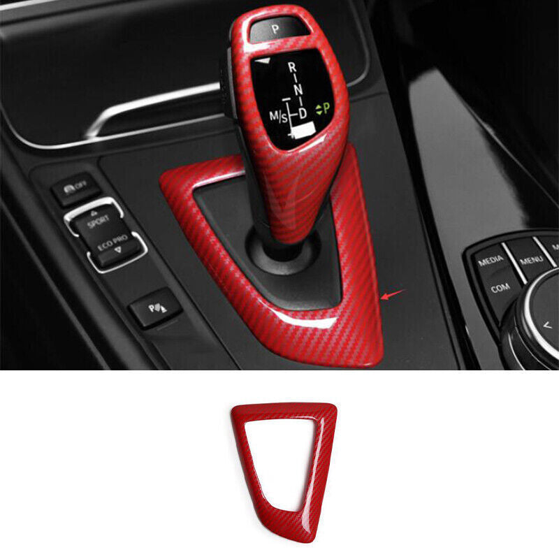 for BMW 5 Series 11-16 ABS Red Carbon Fiber Middle Console Gear Shift Frame Trim