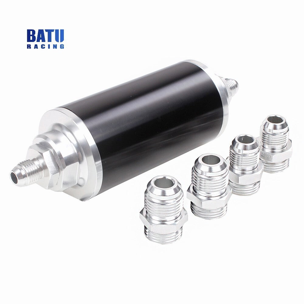 Black Inline Fuel Filter High Flow 100 Micron Cleanable 6AN/8AN/10AN-Adapter
