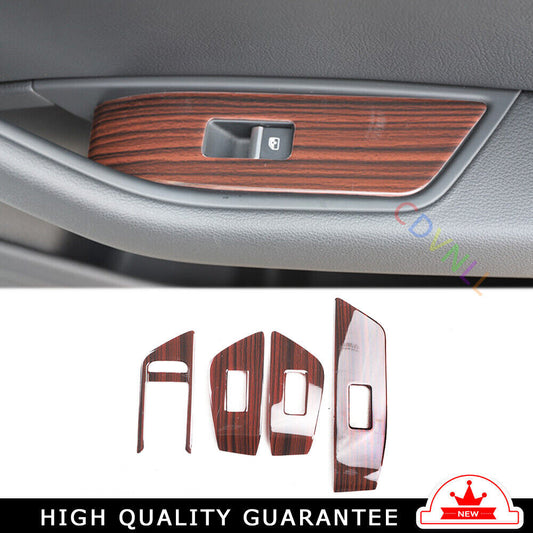 Car Glass Window Lifting Lock Panel Trim 4 Fit for Audi A4L 2017-2019 Red Wood