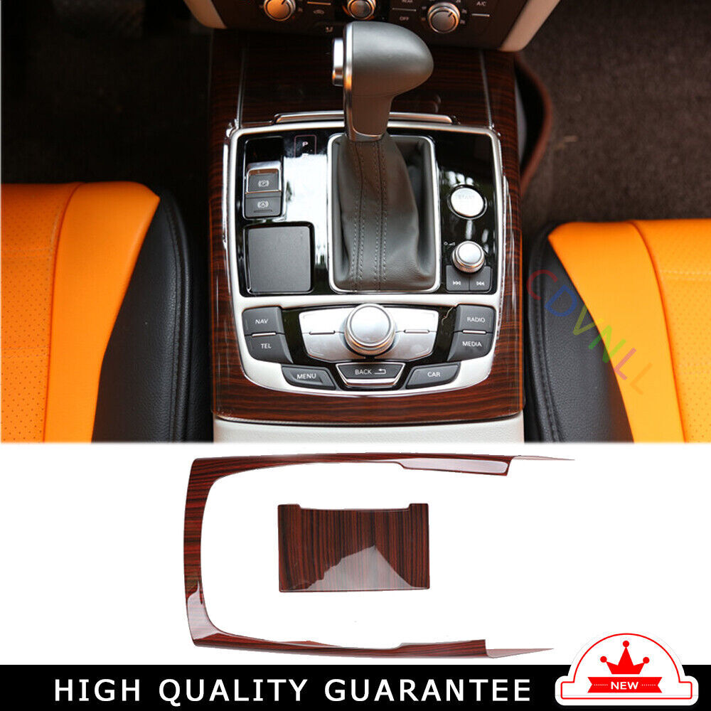 Inner Console Gear Shift Frame Cover Trim 2PCS for Audi A6L 2012-2018 Red Wood
