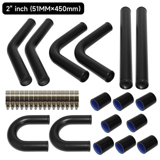Universal 2 51mm Turbo Intercooler Aluminium Piping DIY Intercooler Pipe Kit BK