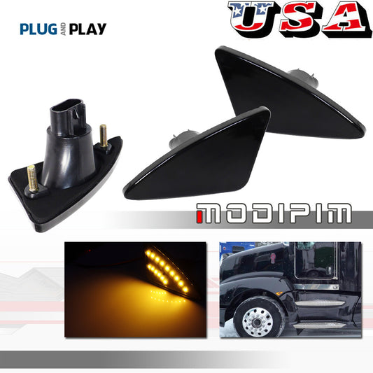 2 Pack Smoked Lens Amber Cab Side Marker Turn Signal Lights for Kenworth 2008-2021- v