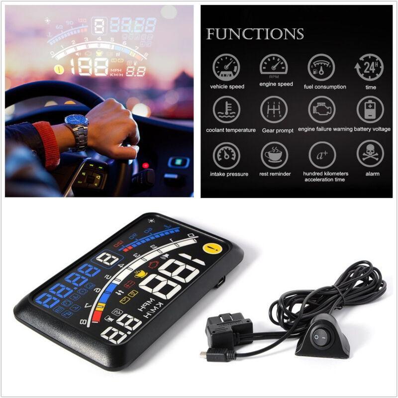5.5-inch in-vehicle HUD head-up display, OBD2 instrument panel speedometer projector, speed warning - n
