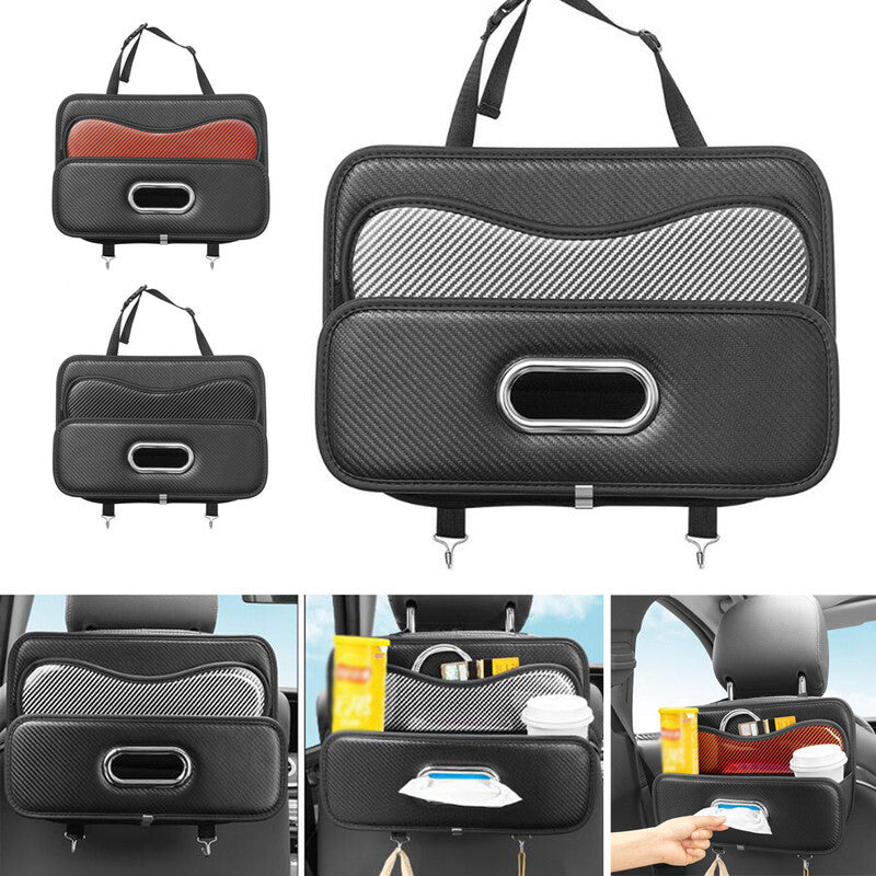 Car for seat back pocket, car document multi-pocket bag, Pu'er leather storage box - n