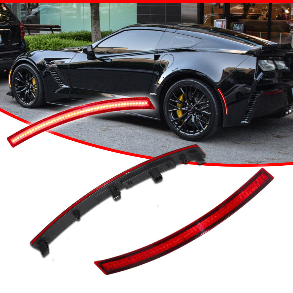 For 2014 - 2019 for Corvette C7 Red Lens Rear Bumper Red LED Side Marker Lights - v