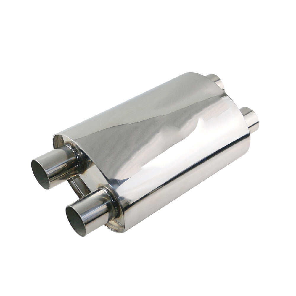 Dual In/out 2 Exhaust Resonator Exhaust Muffler 410mm Length Sliencer Tips